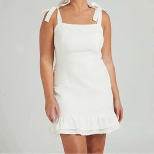 Showpo. COASTAL GETAWAY MINI DRESS - TIE STRAP DRESS IN WHITE